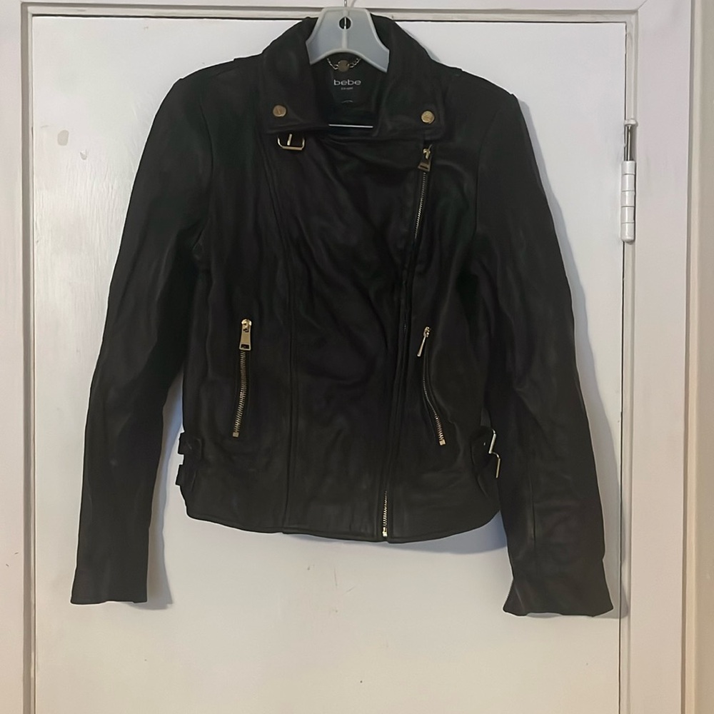 Vintage Bebe Genuine Leather Moto Jacket Black Size Medium M
